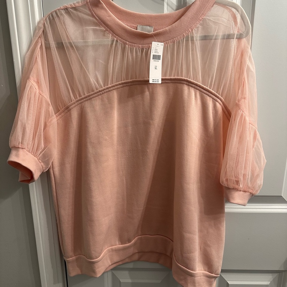 Pink Sheer Puff Sleeve Boxy Sweatshirt